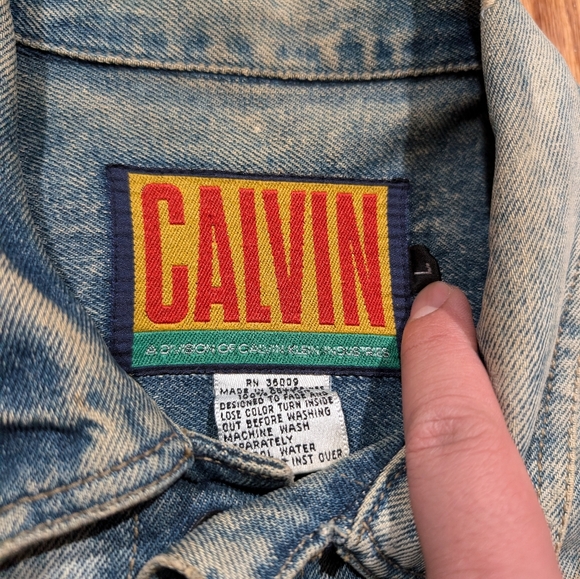 Vtg 90s CALVIN Calvin Klein Denim Jean Jacket Size L Acid Wash Distressed Grunge - Picture 3 of 6